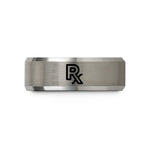 engraved wedding ring her – black & silver tungsten rx symbol wedding band
