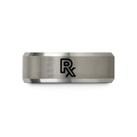 engraved wedding ring her – black & silver tungsten rx symbol wedding band