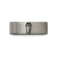 unisex tungsten wedding band – black & blue & gray tungsten shaker bottle wedding band