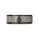 affordable wedding ring set – black & blue & gray tungsten tall ship wedding band