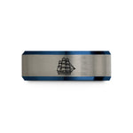 classic wedding ring band – black & blue & grey tungsten tall ship wedding band
