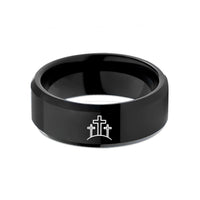 simple silver wedding band – black tungsten calvary crosses wedding band