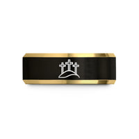 comfortable wedding bands her – black & gold tungsten crosses hill wedding band
