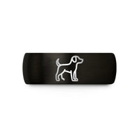 comfort fit wedding rings – black & gold tungsten dog silhouette wedding band