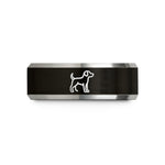 tungsten band for couples – black & silver tungsten dog silhouette wedding band