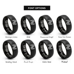 font options for inside engraving on black sinewave mesh rings