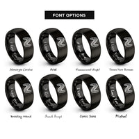 font options for inside engraving on black sinewave mesh rings
