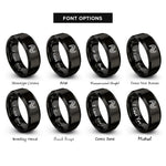 font options for inside engraving on black sinewave mesh rings