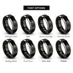 font options for inside engraving on black & silver singing bowl rings