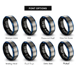 font options for inside engraving on black & blue & grey single arrow circle rings