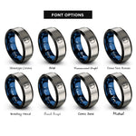 font options for inside engraving on black & blue & grey single arrow circle rings