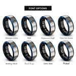 font options for inside engraving on black & blue & gray single arrow circle rings
