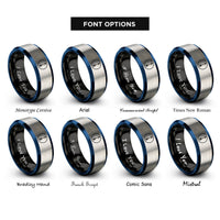 font options for inside engraving on black & blue & gray single arrow circle rings