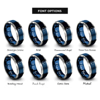font options for inside engraving on blue & silver single arrow circle rings