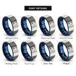 font options for inside engraving on blue & gray single arrow circle rings