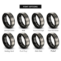 font options for inside engraving on black & silver single bloom rings