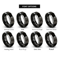 font options for inside engraving on black & silver single bloom rings