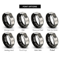 font options for inside engraving on black & silver single bloom rings