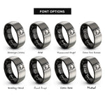 font options for inside engraving on black & silver single family house rings