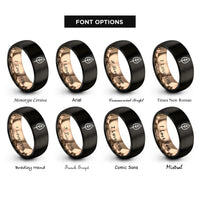 font options for inside engraving on black & rose gold single leaf rings