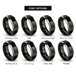 font options for inside engraving on black & silver single line sunflower rings