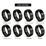 font options for inside engraving on black single line sunflower rings