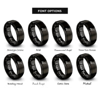 font options for inside engraving on black single raven silhouette rings