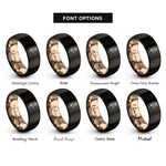 font options for inside engraving on black & rose gold single rose stem rings