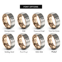 font options for inside engraving on rose gold & grey single rose stem rings
