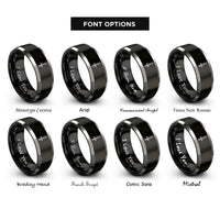 font options for inside engraving on black & grey single sword upright rings