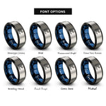 font options for inside engraving on black & blue & silver single wave moon rings