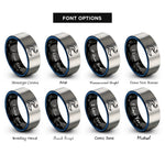 font options for inside engraving on black & blue & silver single wave moon rings