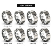 font options for inside engraving on silver single wave moon rings