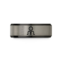 personalized ring for her – black & blue & gray tungsten south node wedding band