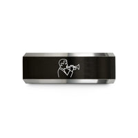 special present for her – black & silver tungsten jazz soloist trumpet wedding band