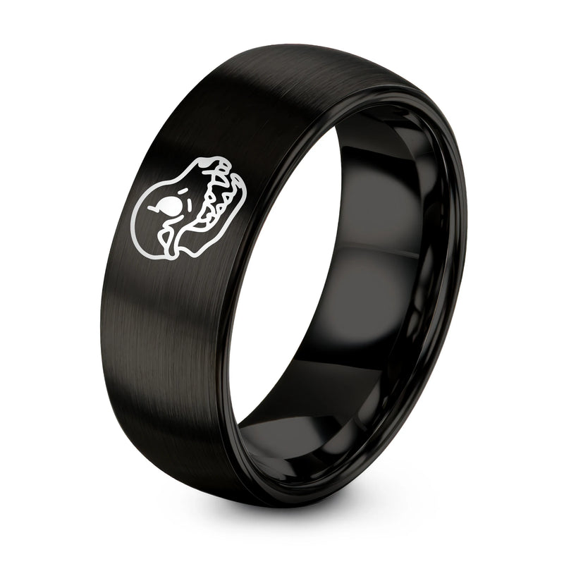 Wolf Skull – Tungsten Wedding Band, 8 mm, Black Comfort-Fit Unisex