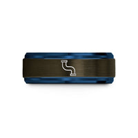 best presents for siblings – gunmetal & blue tungsten pipeline wedding band
