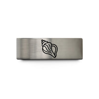 best presents for sister – blue & grey tungsten conch shell wedding band