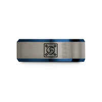 presents for her birthday – black & blue & grey tungsten taegeuk symbol trigrams wedding band