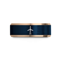 personalized presents for family – rose gold & blue tungsten wind turbine wedding band