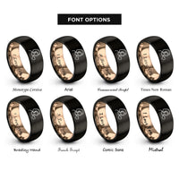 font options for inside engraving on black & rose gold sister-in-law heart rings