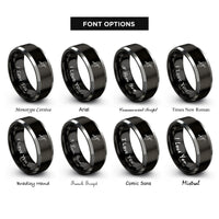 font options for inside engraving on black & gray sit in kayak rings