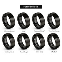 font options for inside engraving on black sitting cat heart rings