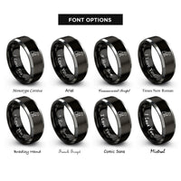 font options for inside engraving on black & silver sitting dog heart rings