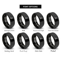 font options for inside engraving on black sitting dog heart rings