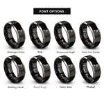 font options for inside engraving on black & silver sixteenth note rings