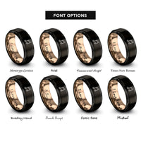 font options for inside engraving on black & rose gold sixteenth notes rings