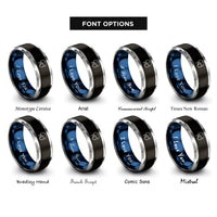 font options for inside engraving on black & blue & silver skate helmet rings