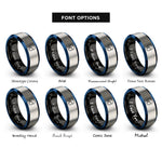 font options for inside engraving on black & blue & gray skate helmet rings