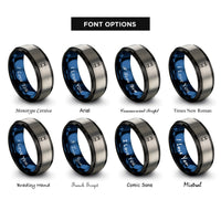 font options for inside engraving on black & blue & grey skateboard deck rings